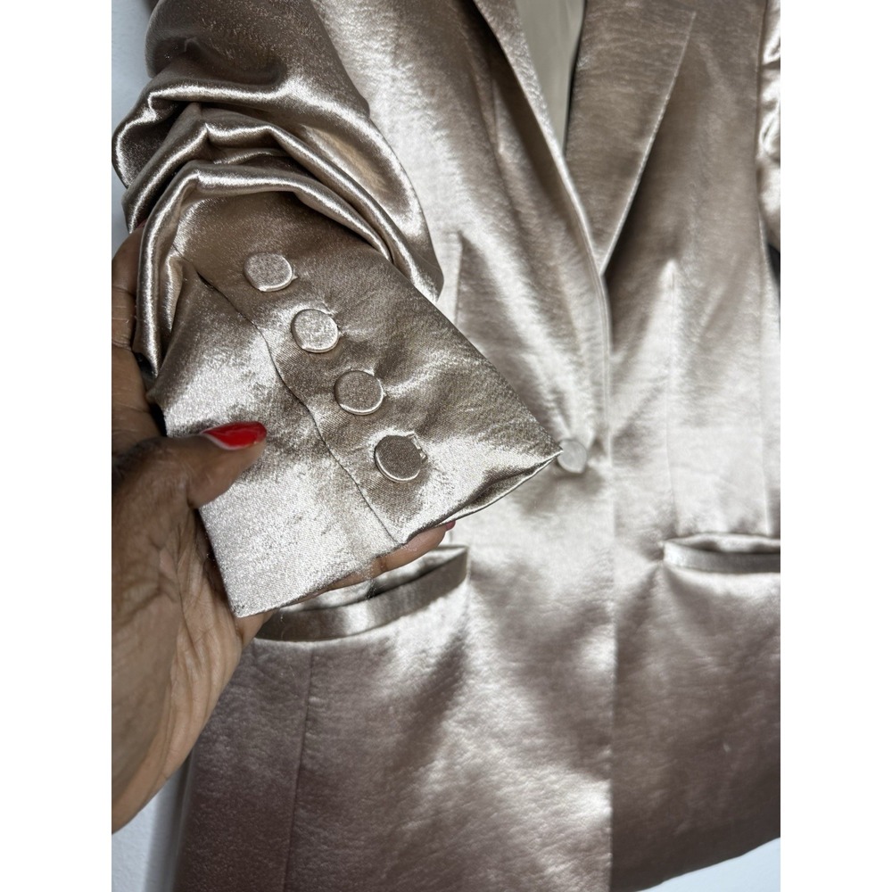 Cinq a Sept Kylie Ruched Sleeve Blazer Champagne GoldMetallic Size 00 Party Glam - Picture 5 of 10